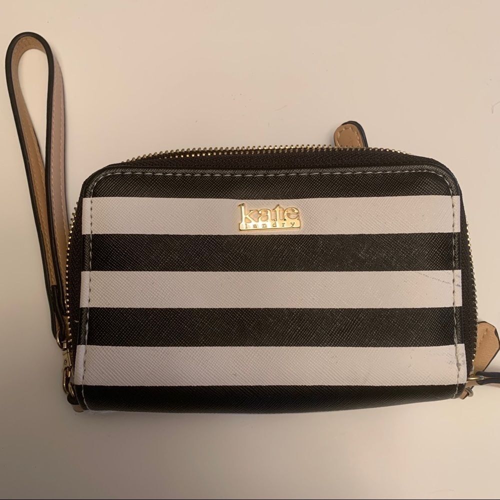 Kate Landry Black and White Striped‎ Wristlet